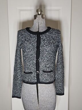 ​A. IDA Made in Italy Black Gray Multi Tweed Button-Front Knit Cardigan Size S